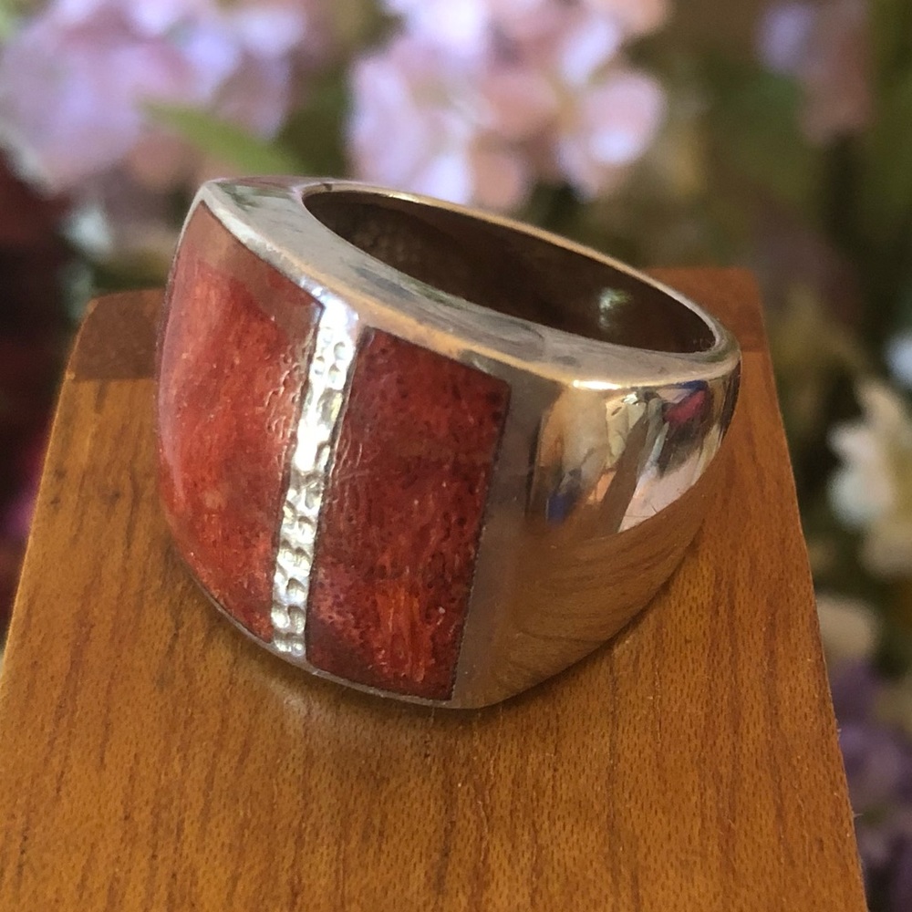 Vintage Silpada Sterling Silver Red Sponge Coral Ring - Picture 1 of 7